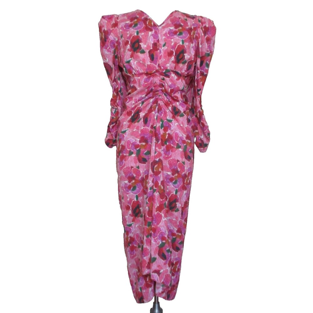 Isabel Marant Albini Printed Silk Blend Midi Dress Pink Floral Size Eu 38 Women